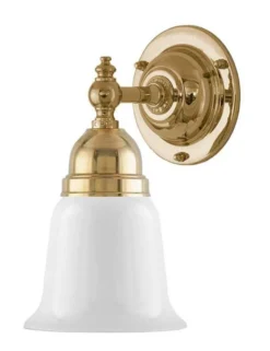 Badrumslampa - Adelborg mässing, opalvit klocka