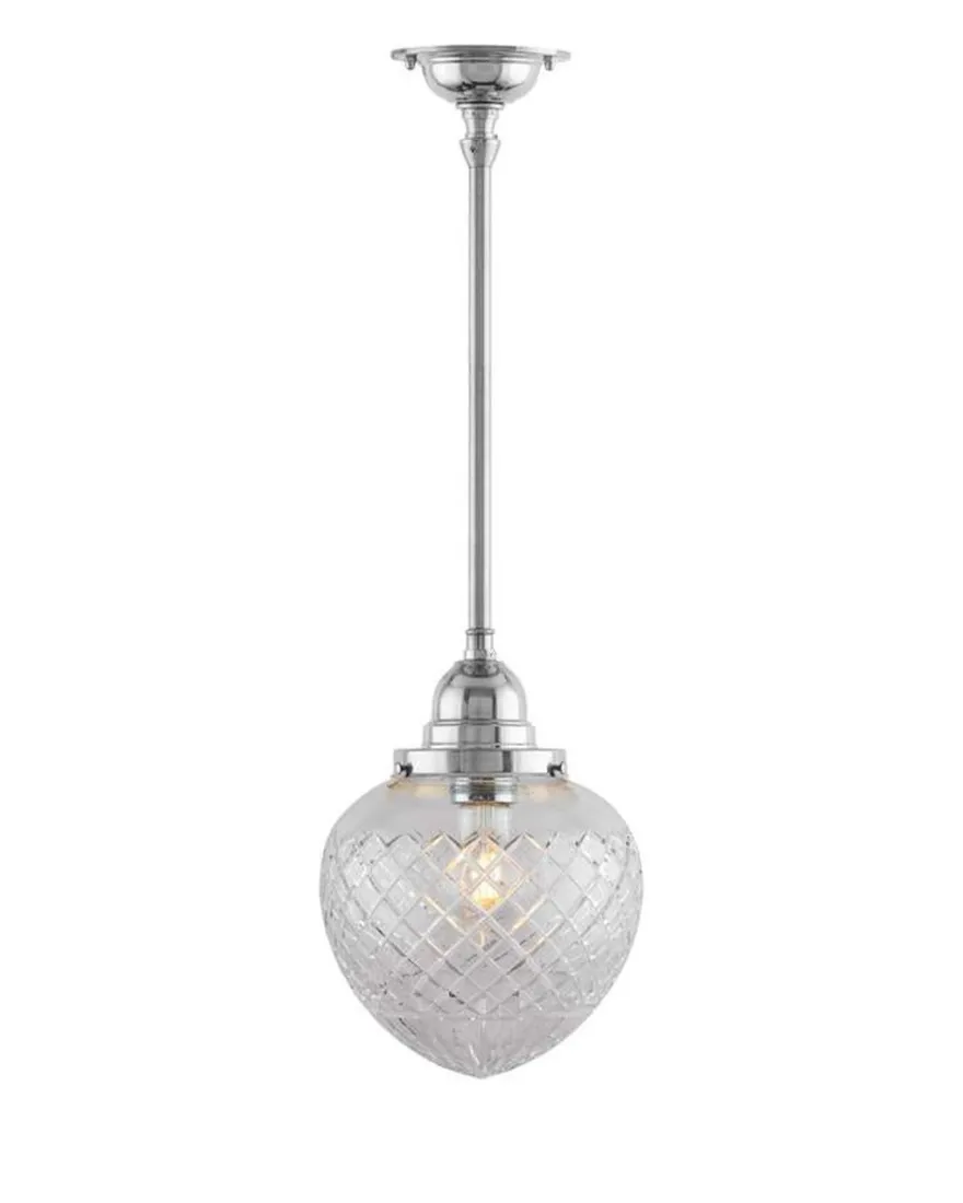 Badrumslampa - Taklampa Byströmpendel 100 nickel, klardroppe