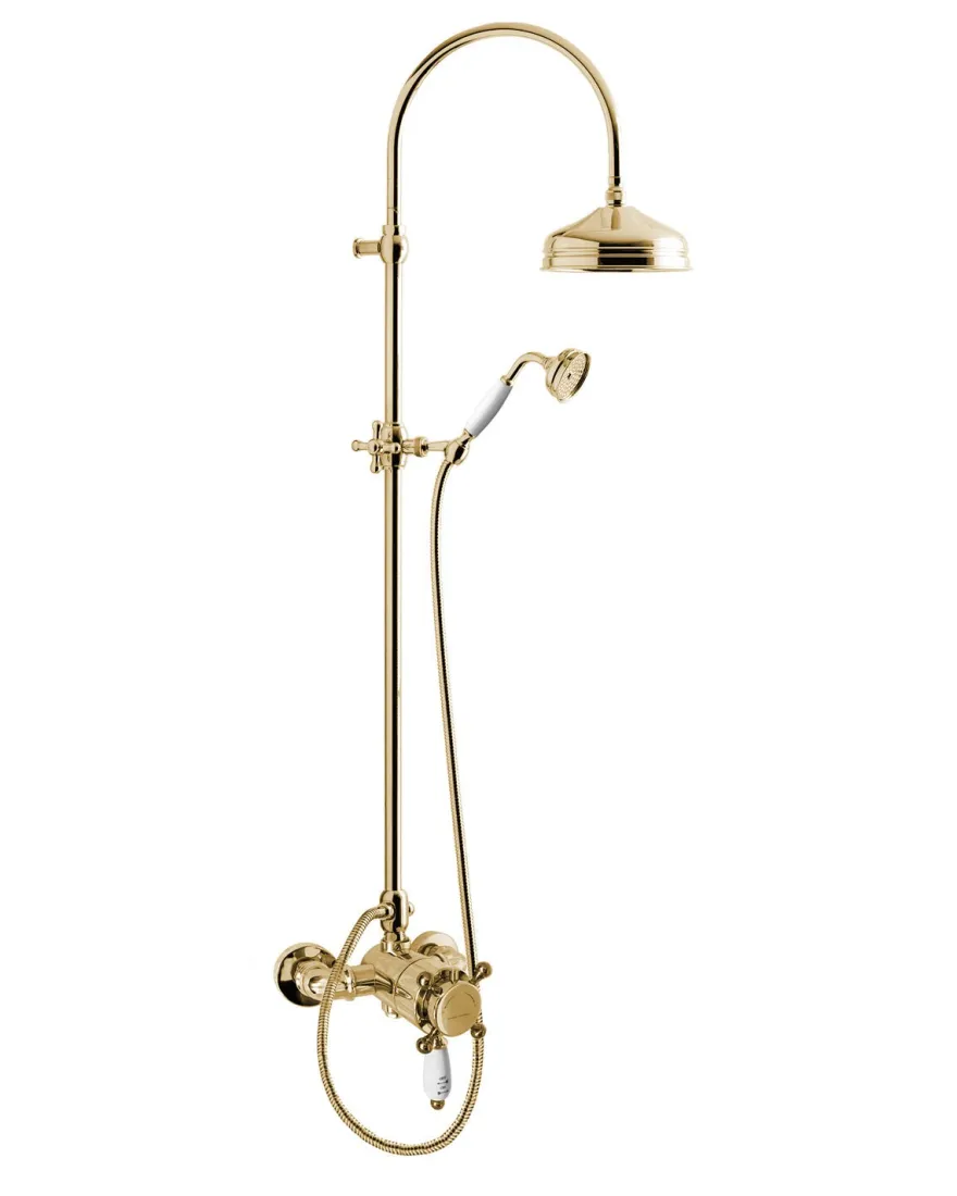 Duschset - Kensington retro med termostatblandare, guld