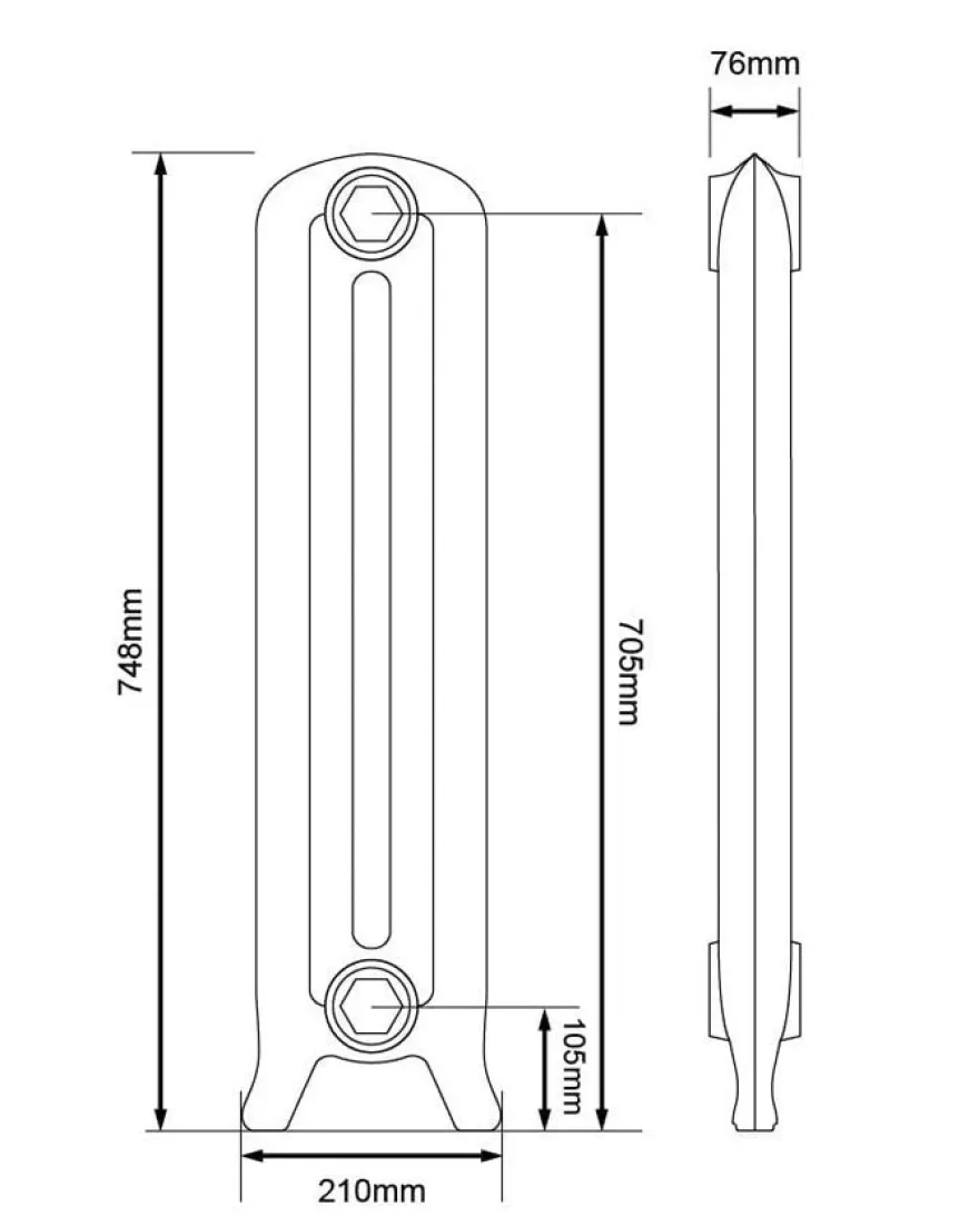 Gjutjärnsradiator Cambridge höjd 75 cm - Mittsektion