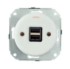 Insats USB-uttag dubbelt vitt porslin - Fontini infällt