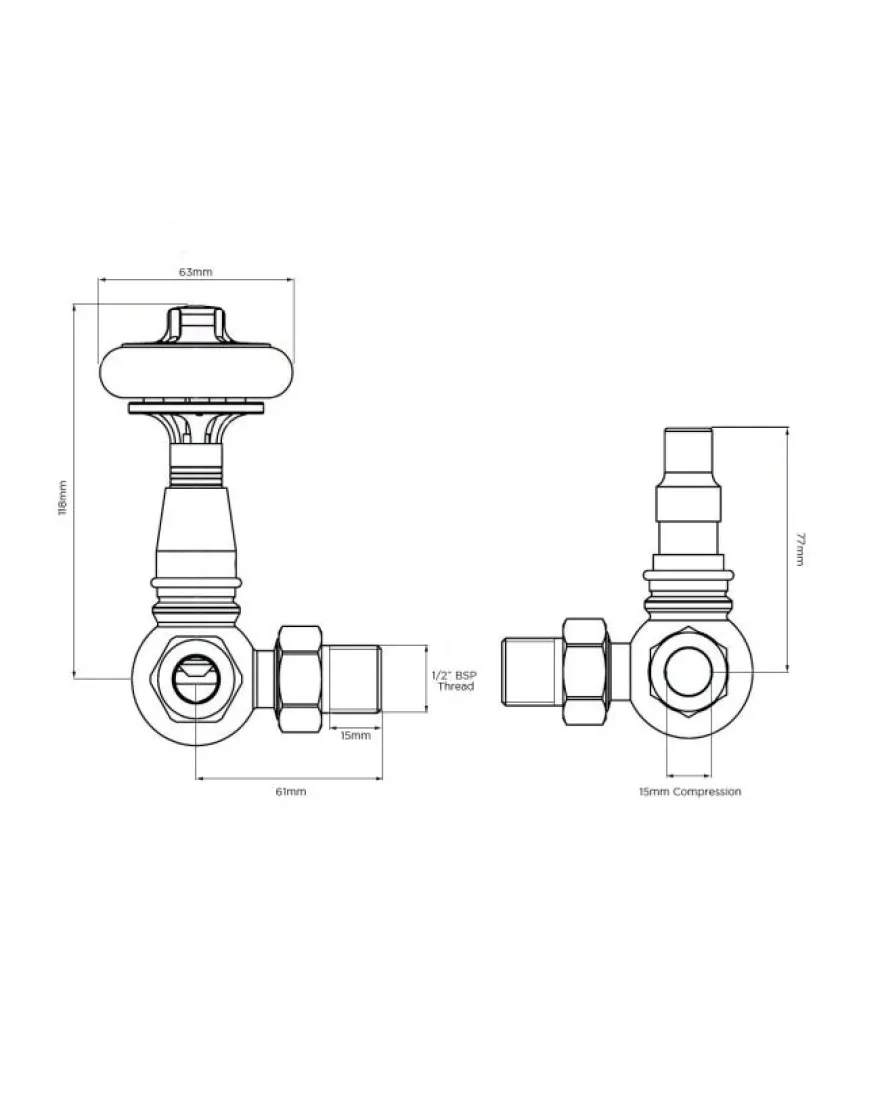 Radiatorventil termostat - York (vinklad) borstat nickel/trä