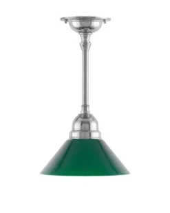 Taklampa - Byströmpendel 60 nickel, liten grön skomakarskärm