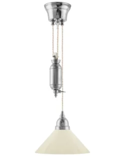 Taklampa - Skomakarhiss nickel med hög benvit skärm 25 cm