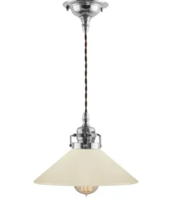 Taklampa - Skomakarsladd nickel med benvit skärm 25 cm