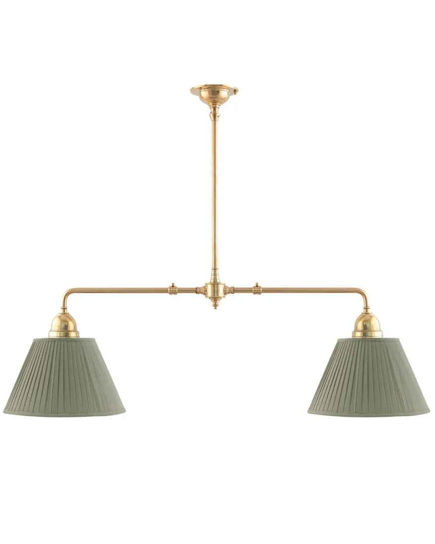 Taklampa - Spelbordslampa mässing, olivgröna skärmar