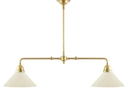 Taklampa - Spelbordslampa mässing, benvita skärmar