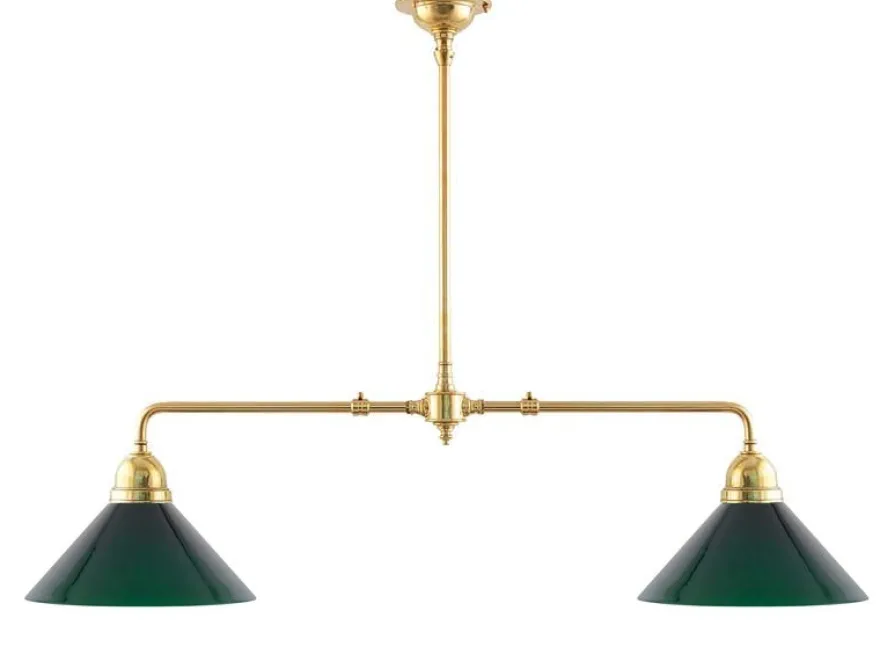 Taklampa - Spelbordslampa mässing, gröna skärmar