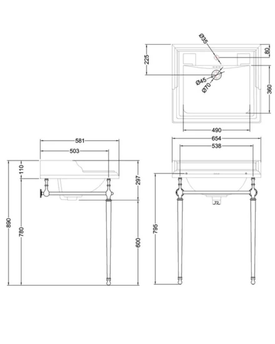 Tvättställ - Burlington Classic 65 cm, kromställning