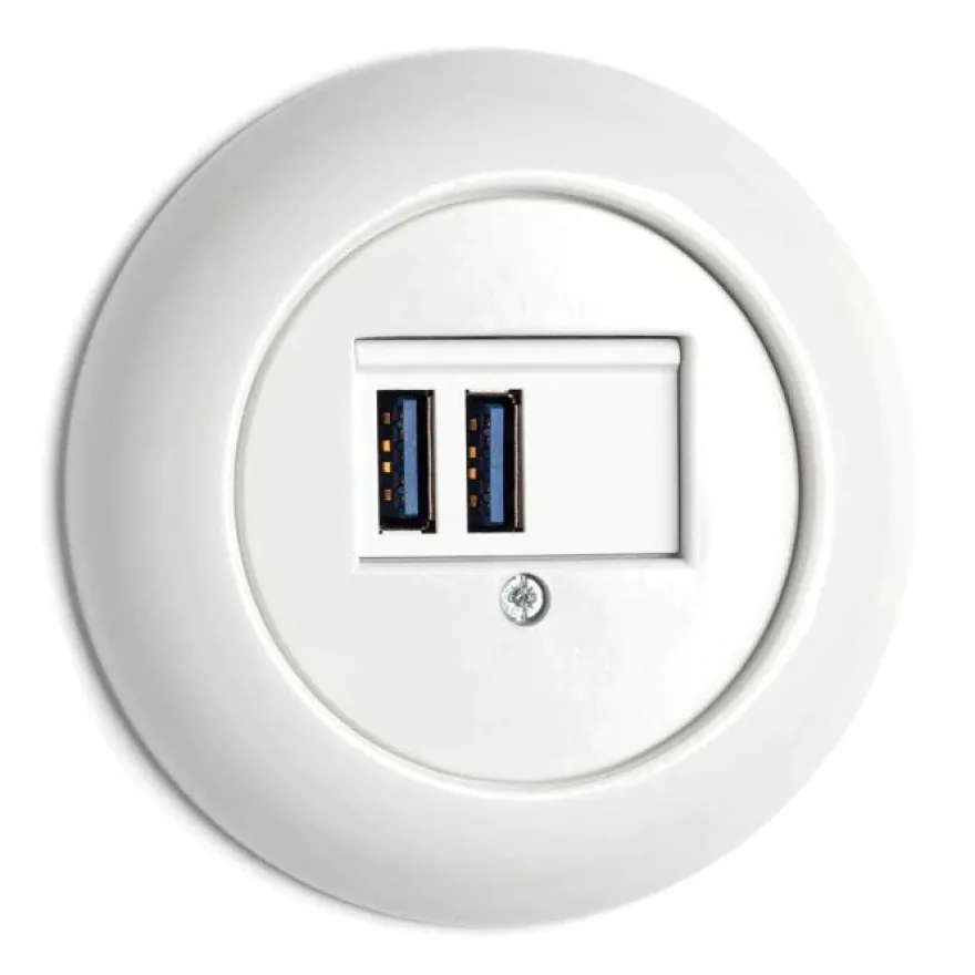 USB-uttag dubbelt vitt porslin - THPG infällt