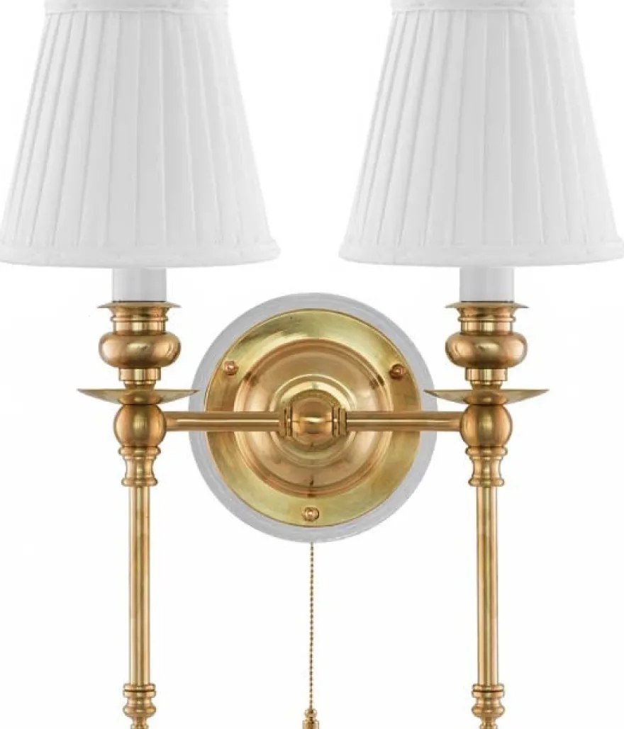 Vägglampa - Wivallius mässing, vit tygskärm