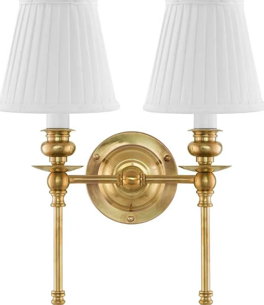 Vägglampa - Wivallius mässing, vit tygskärm