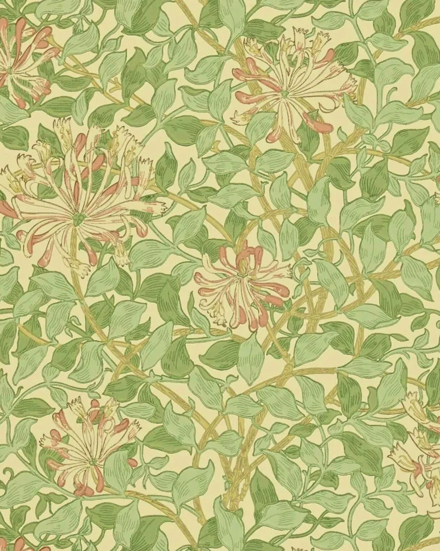 William Morris & Co. Tapet - Honeysuckle Green/Beige/Pink