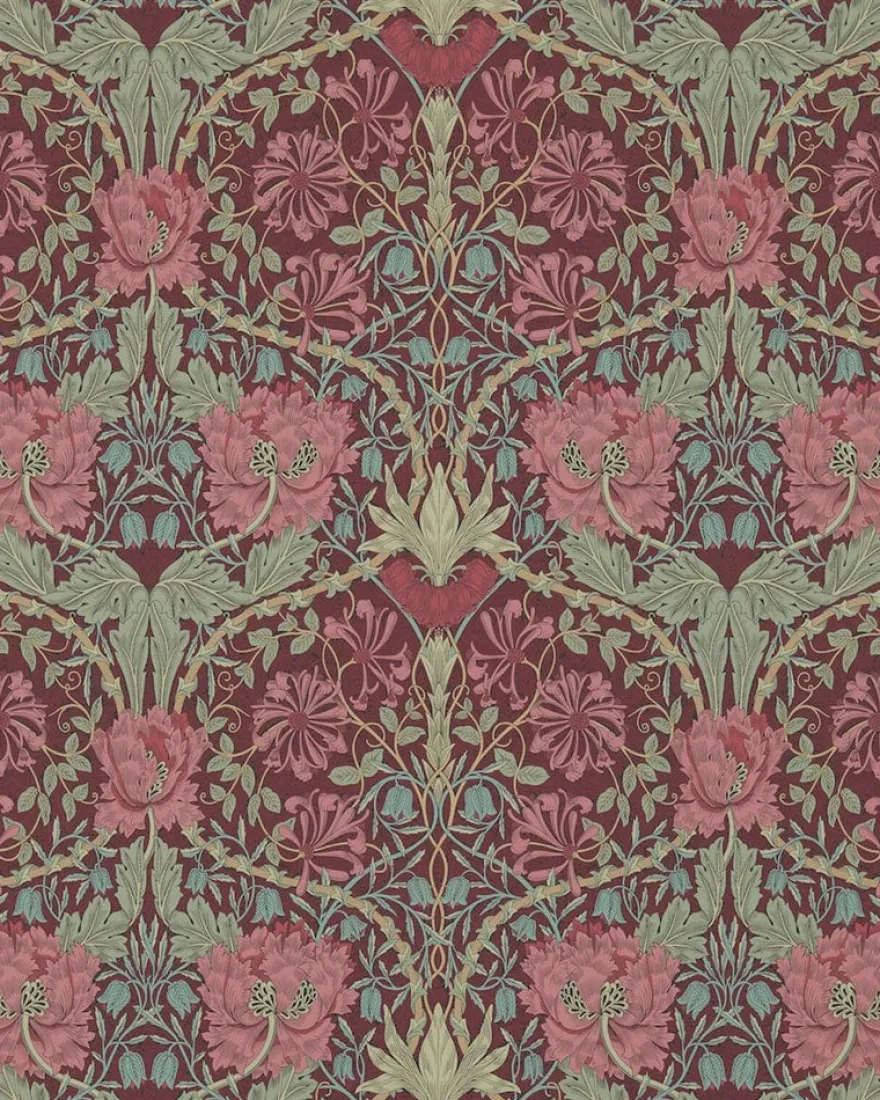 William Morris & Co. Tapet - Honeysuckle & Tulip Burgundy/Sage